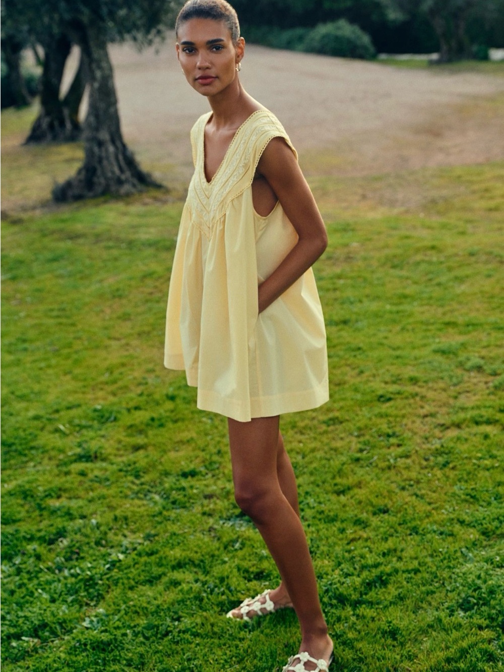 NWT By Anthropologie Cotton V Neck Yoke Romper